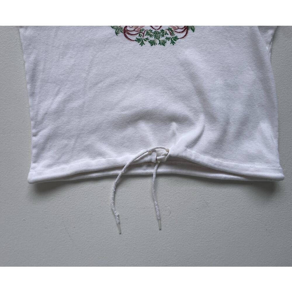 Vtg 70’s White Floral Cropped Ruffle Lace Crop Top Sz L Cotton Retro Boho Hippie - Picture 3 of 11